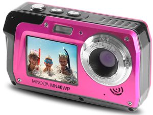 Minolta-MN40WP-front.-lcd-pink-outdoor adventure cameras